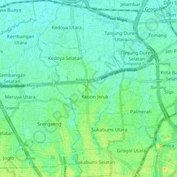 Topografische kaart Kebon Jeruk, hoogte, reliëf