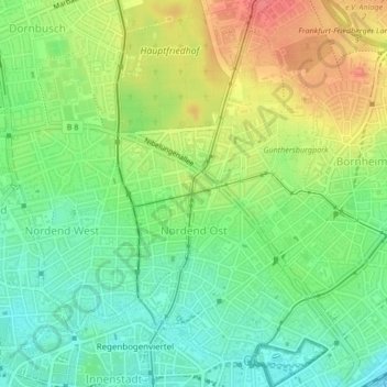Topografische kaart Nordend Ost, hoogte, reliëf