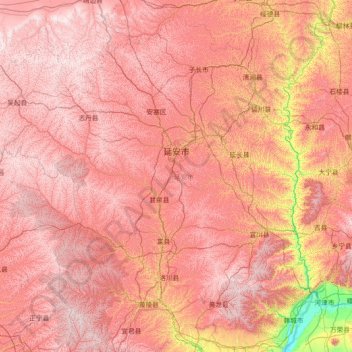 Topografische kaart Yan'an, hoogte, reliëf