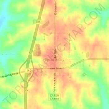 Topografische kaart Decatur City, hoogte, reliëf