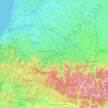 Topografische kaart Pyrénées-Atlantiques, hoogte, reliëf