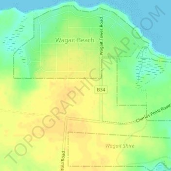 Topografische kaart Wagait Beach, hoogte, reliëf