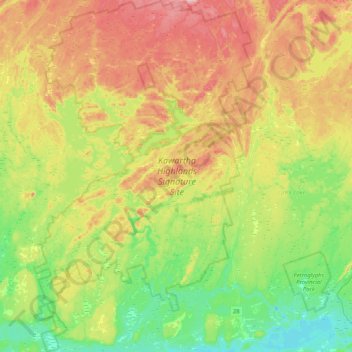Topografische kaart Kawartha Highlands Signature Site, hoogte, reliëf