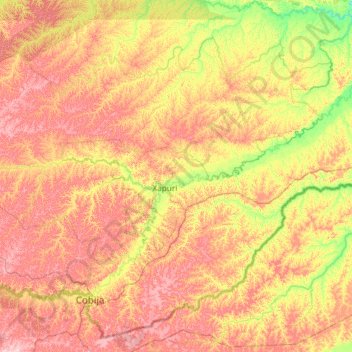 Topografische kaart Xapuri, hoogte, reliëf
