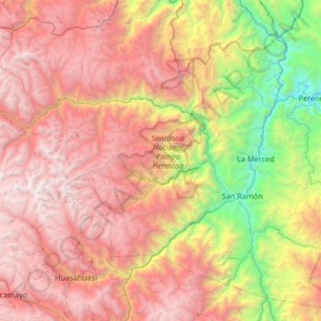 Topografische kaart Chanchamayo, hoogte, reliëf