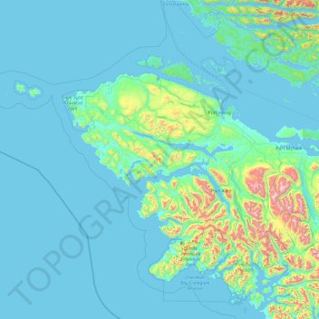 Topografische kaart Area B (Quatsino Sound/Cape Scott), hoogte, reliëf