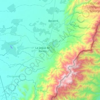 Topografische kaart La Jagua de Ibirico, hoogte, reliëf