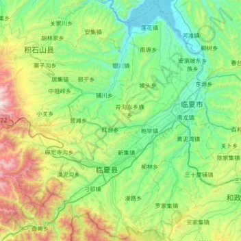 Topografische kaart 临夏县, hoogte, reliëf