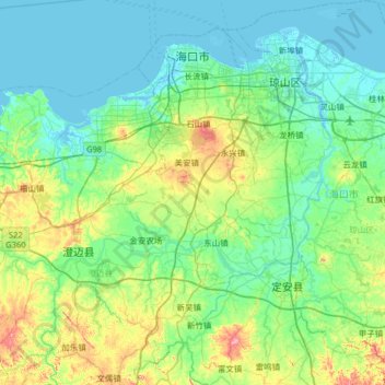 Topografische kaart 海口市, hoogte, reliëf
