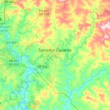 Topografische kaart Senador Canedo, hoogte, reliëf