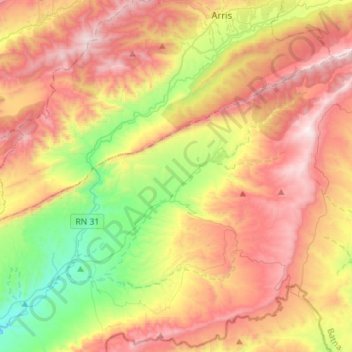Topografische kaart T'Kout, hoogte, reliëf