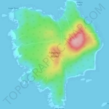 Topografische kaart Frederick Island, hoogte, reliëf