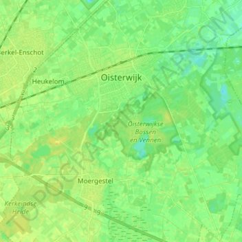 Topografische kaart Oisterwijk, hoogte, reliëf