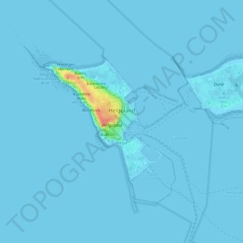 Topografische kaart Helgoland, hoogte, reliëf