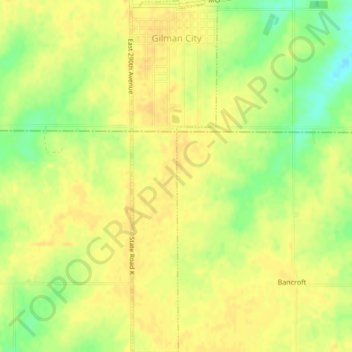 Topografische kaart Gilman City, hoogte, reliëf