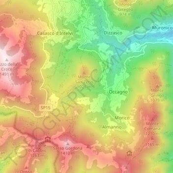 Topografische kaart Cerano d'Intelvi, hoogte, reliëf