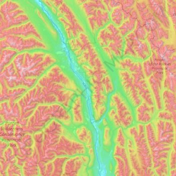 Topografische kaart Area F (Columbia Lake/Windermere Lake), hoogte, reliëf