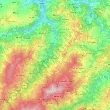 Topografische kaart Palagano, hoogte, reliëf