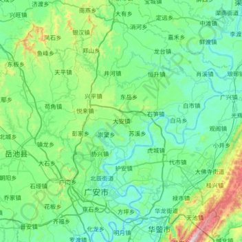 Topografische kaart 广安区, hoogte, reliëf