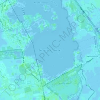 Topografische kaart Paterswoldsemeer, hoogte, reliëf