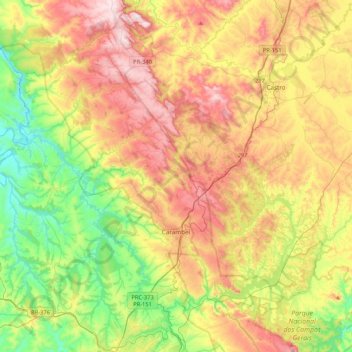 Topografische kaart Carambeí, hoogte, reliëf