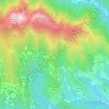 Topografische kaart Vendone, hoogte, reliëf