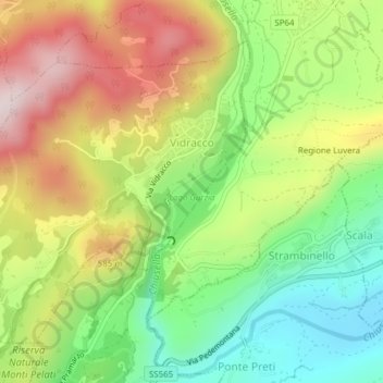 Topografische kaart Vidracco, hoogte, reliëf