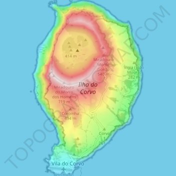 Topografische kaart Corvo, hoogte, reliëf