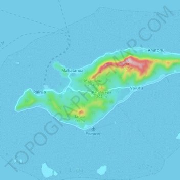 Topografische kaart Raivavae, hoogte, reliëf