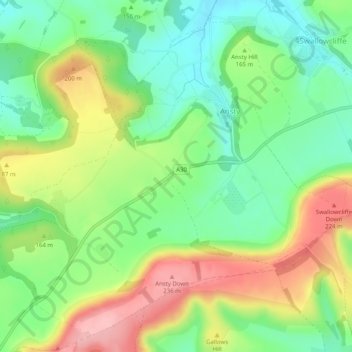 Topografische kaart Ansty, hoogte, reliëf
