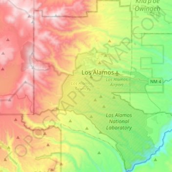 Topografische kaart Los Alamos County, hoogte, reliëf