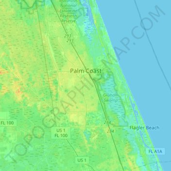 Topografische kaart Palm Coast, hoogte, reliëf