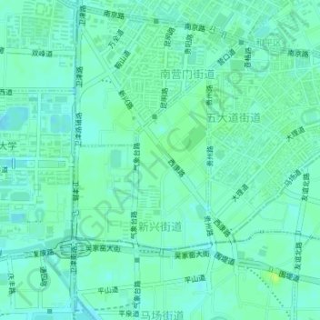 Topografische kaart 新兴街道, hoogte, reliëf