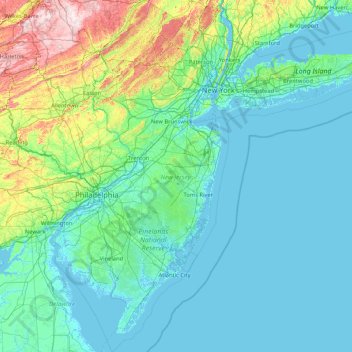 Topografische kaart Nueva Jersey, hoogte, reliëf