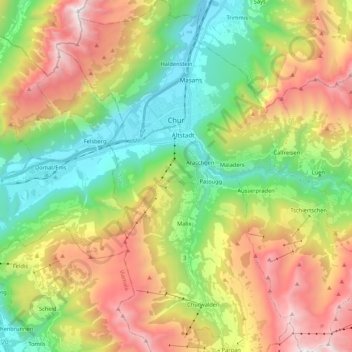 Topografische kaart Chur, hoogte, reliëf