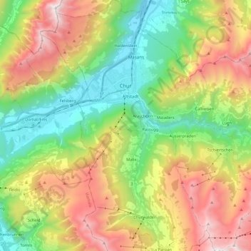 Topografische kaart Coira, hoogte, reliëf