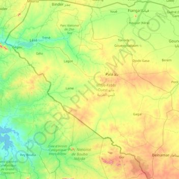 Topografische kaart Mayo-Kebbi Ouest, hoogte, reliëf