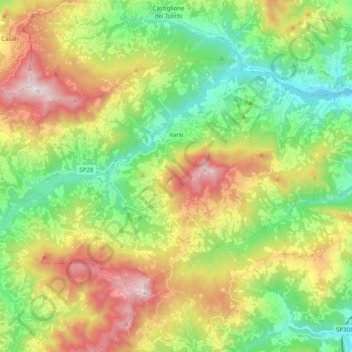 Topografische kaart Varsi, hoogte, reliëf