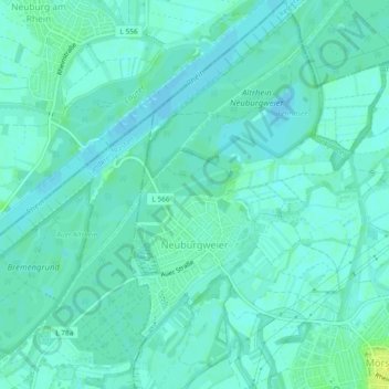 Topografische kaart Neuburgweier, hoogte, reliëf