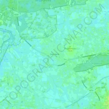 Topografische kaart Den Ham, hoogte, reliëf