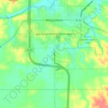 Topografische kaart Maquoketa, hoogte, reliëf