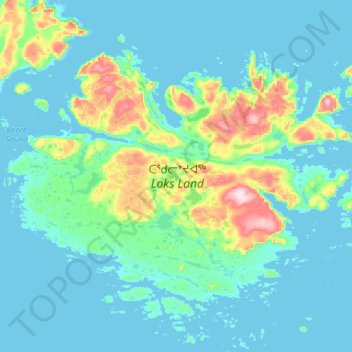 Topografische kaart Loks Land Island, hoogte, reliëf