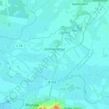 Topografische kaart Großderschau, hoogte, reliëf