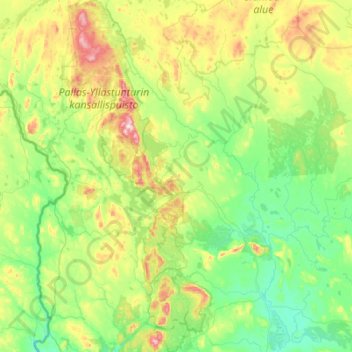 Topografische kaart Pallas-Yllästunturin kansallispuisto, hoogte, reliëf