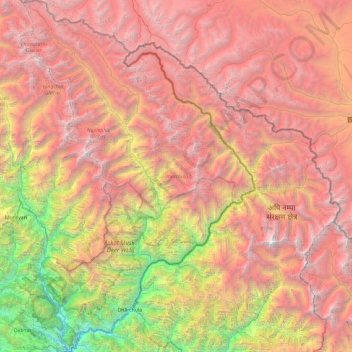 Topografische kaart Dharchula district (India), hoogte, reliëf