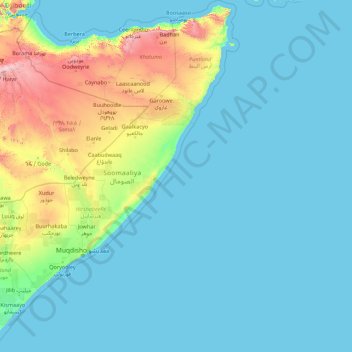 Topografische kaart Somalië, hoogte, reliëf