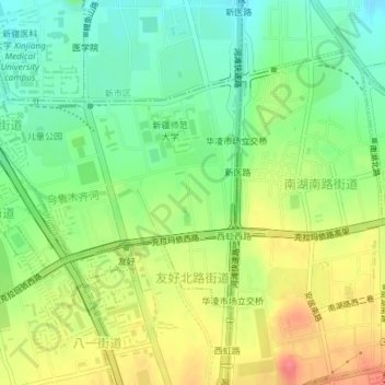 Topografische kaart 友好北路街道, hoogte, reliëf