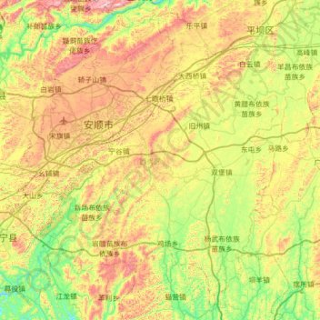 Topografische kaart 西秀区, hoogte, reliëf