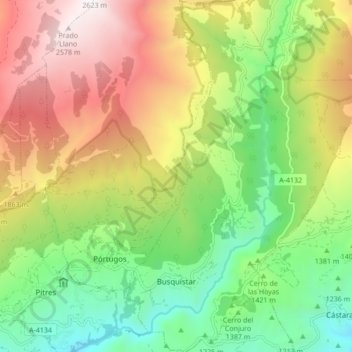 Topografische kaart Busquístar, hoogte, reliëf