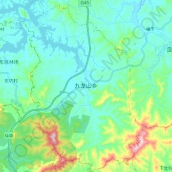 Topografische kaart 九龙山乡, hoogte, reliëf
